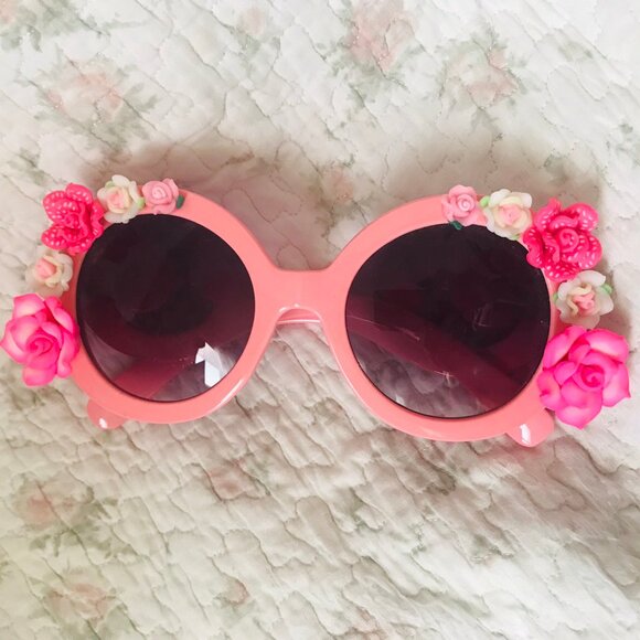 Girls Big Pink Dress Up Sunglasses with Flowers Beach Summer Vacation Floral - Picture 1 of 9